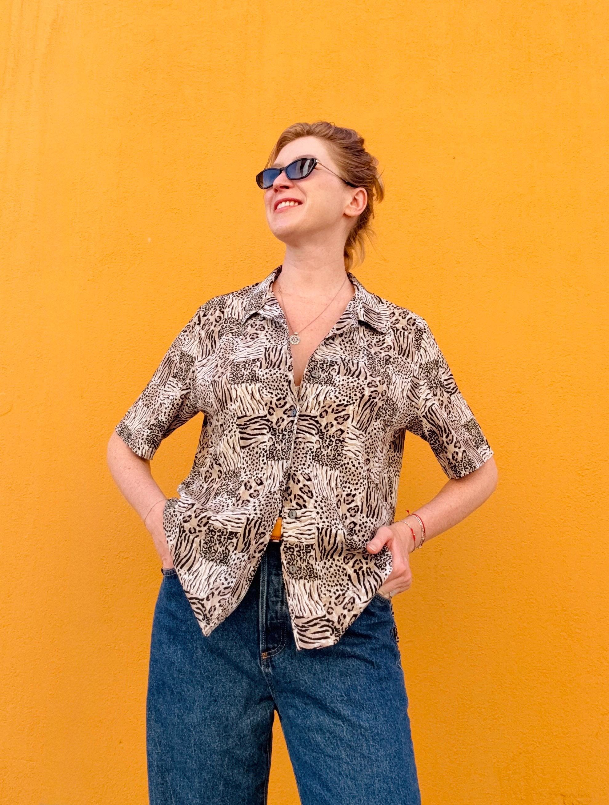 Vintage 80s Leopard Print Blouse: Short Sleeve Polyester Top - Etsy