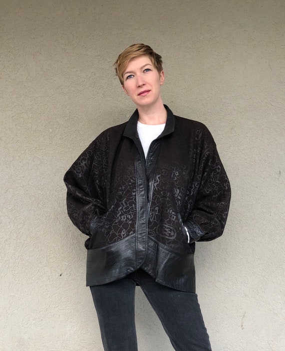 80s pattern leather jacket , leather women bomber