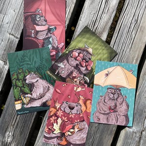 Lot de 5 cartes automne Marmot in Town