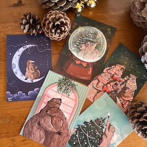Lot de 5 cartes de vœux Marmot in Town