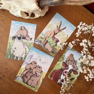 Lot de 4 cartes printemps/été Marmot in Town