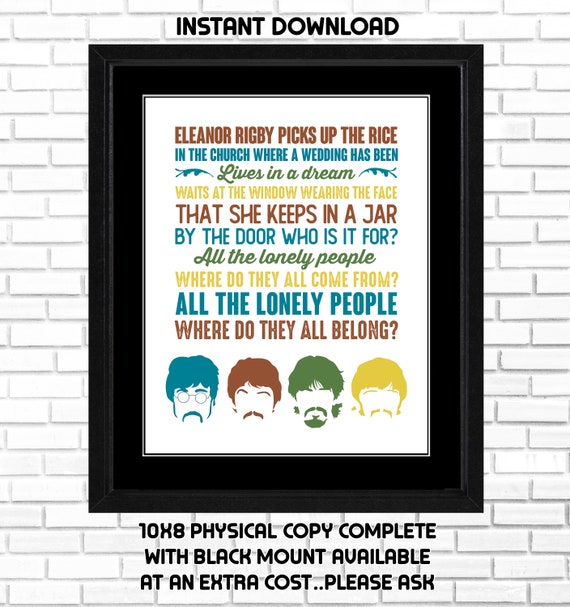 Eleanor Rigby lyric picture Etsy