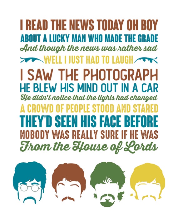 Beatles A Day In The Life lyric pic personalised Etsy