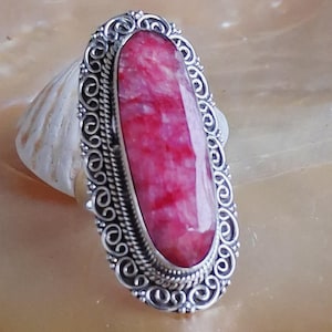 Ring van 925 sterling zilver met robijnrode aventurijn, maat 55