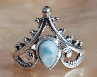 Ring in 925 sterling silver with a larimar, size 57