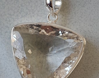 Pendant chain silver rock crystal faceted