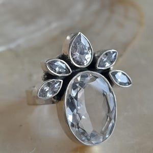 Designer Ring 925 Sterling Silver with Rock Crystal