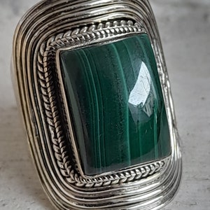 Statement ring 925 sterling silver malachite size 54