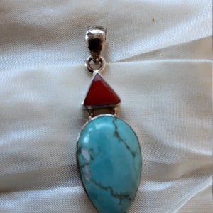 Pendant for necklace turquoise and foam coral