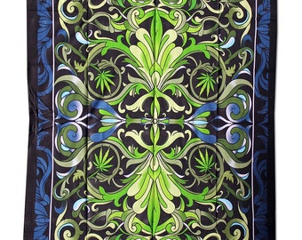 Towel wall towel beach towel bedspread wall hanging bed sheet hippie towel cotton blanket - Big Leaf - black/blue/green