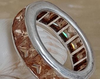 Stacking ring 925 sterling silver with cut citrines size 56