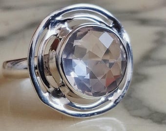 Extravagant ring, 925 sterling silver, rock crystal, size 60