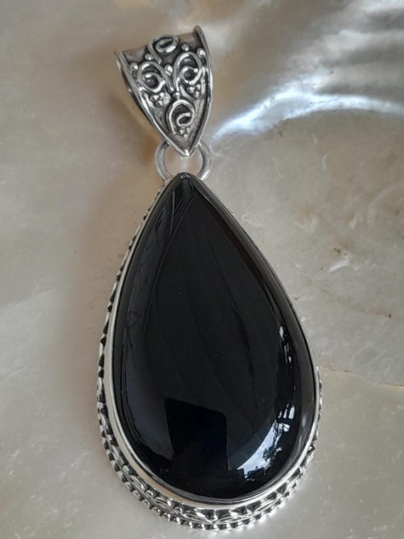 Anhänger für Kette/ Lederband Silber Onyx Handarbeit Indien