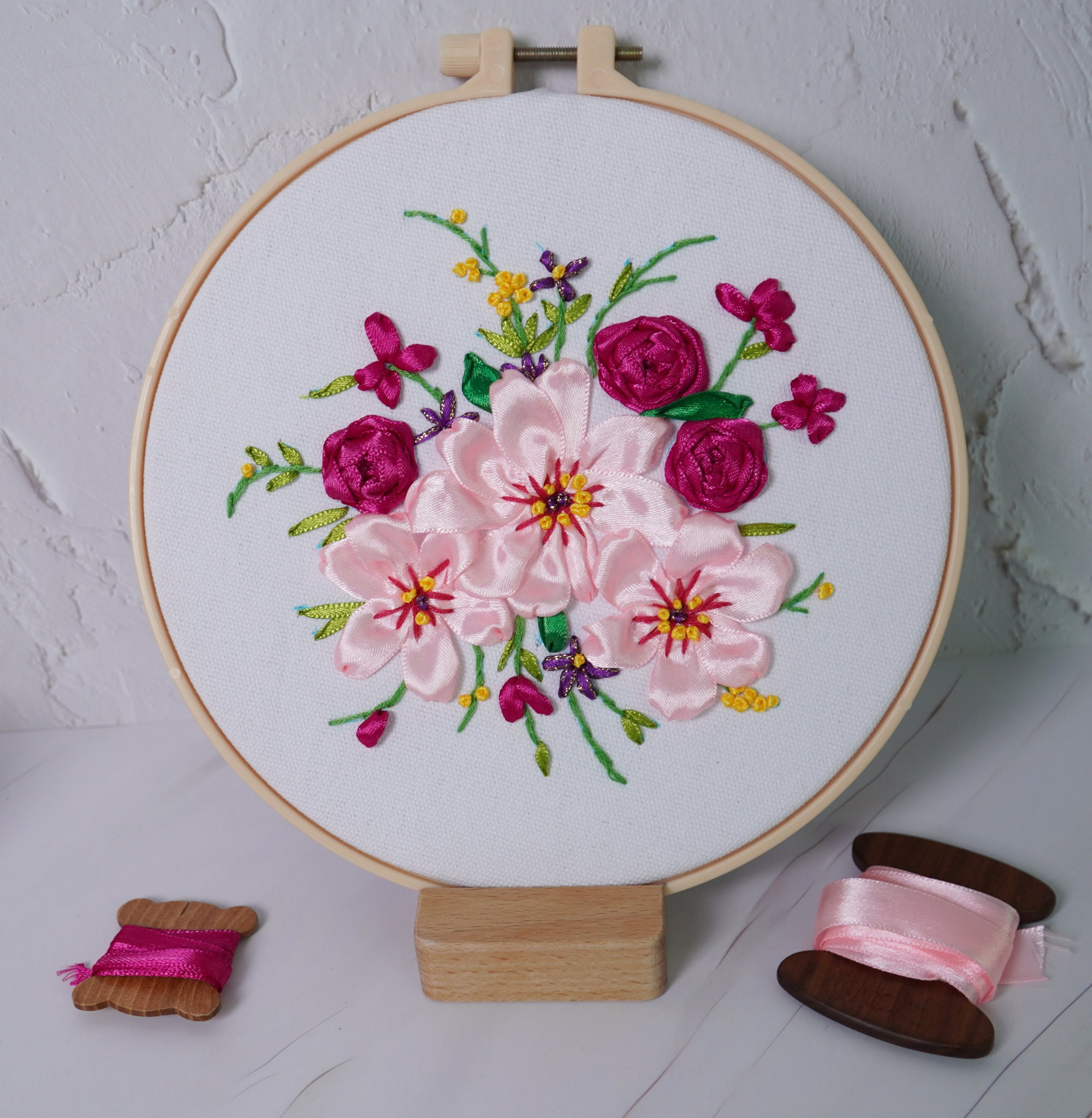 Ribbon embroidery kit peach blossom embroidery Craft work Etsy