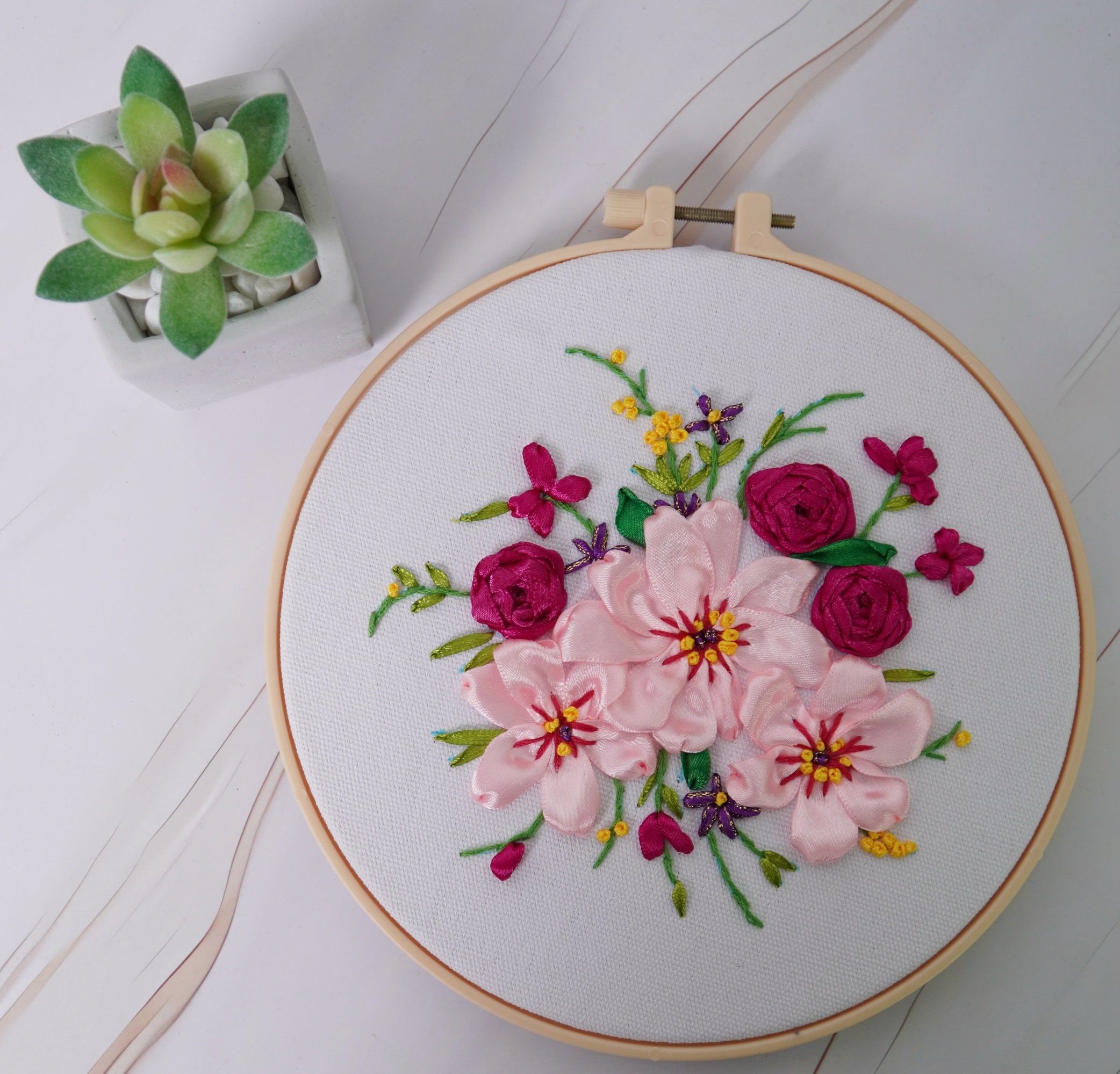 Ribbon embroidery kit peach blossom embroidery Craft work Etsy