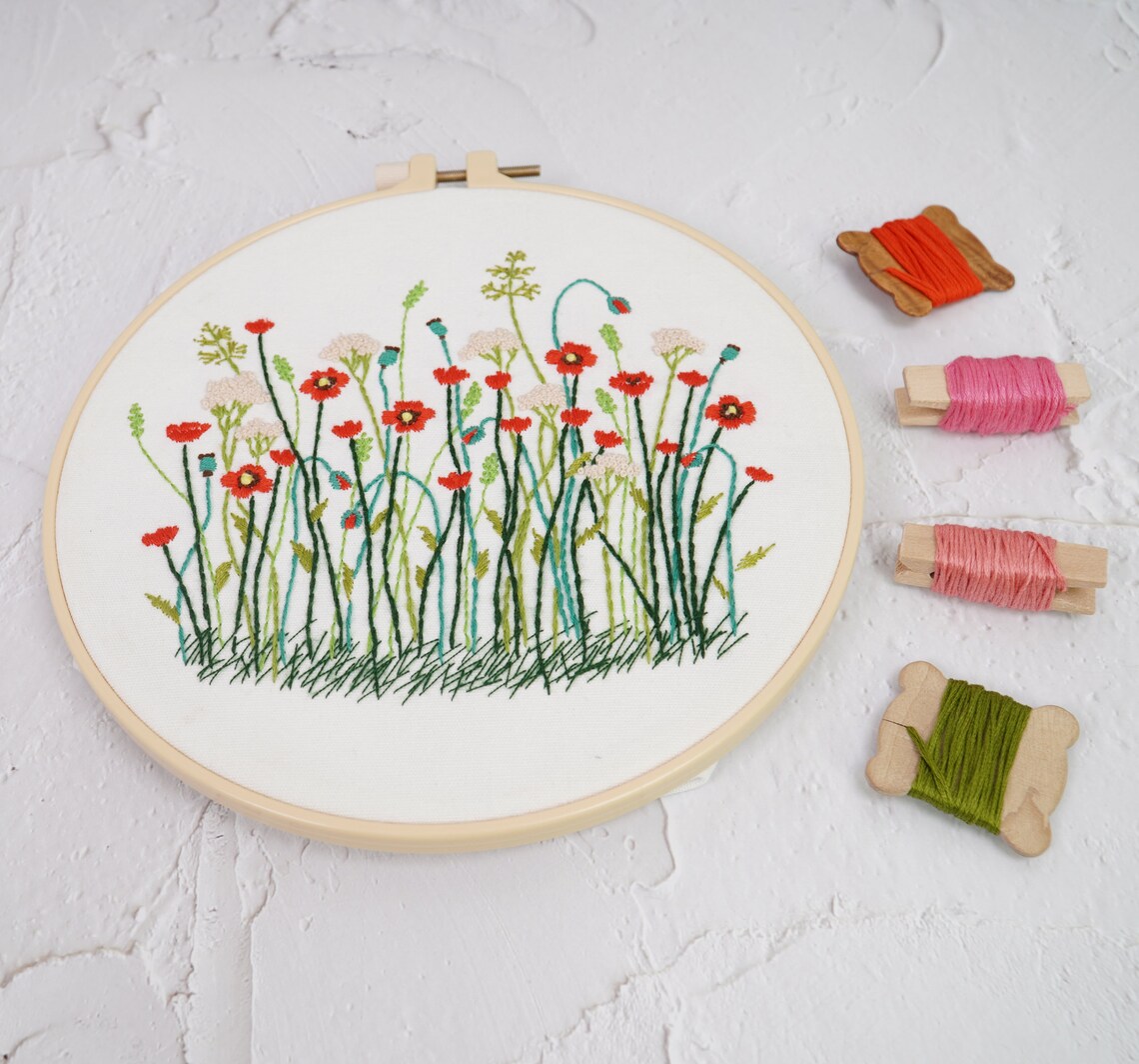 Embroidery kit flower grass gift for her with printed fabric Etsy