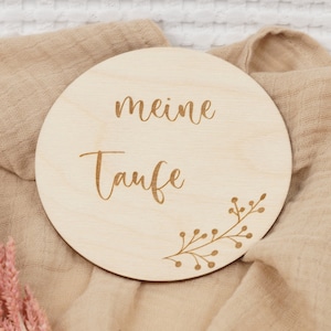 runde Meilensteinkarte aus Holz "meine Taufe", Holzschild fürs Baby