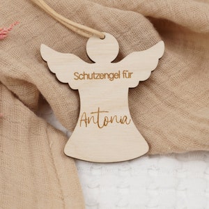 personalisierter Schutzengel aus Holz, Schutzengelanhänger mit Wunschgravur, Glücksbringer mit Name