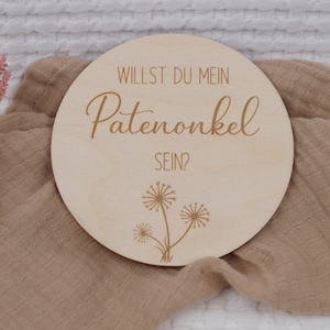 runde Meilensteinkarte aus Holz "Willst du meine Patentante sein?", Holzschild fürs Baby