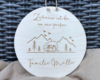 personalisiertes Camper Schild aus Holz, Türschild für Wohnwagen mit Name