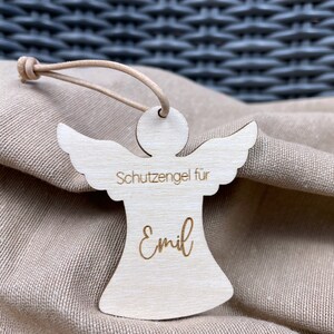 Personalized wooden guardian angel, guardian angel pendant with desired engraving, lucky charm with name