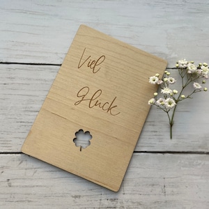 Grußkarte "Viel Glück" aus Holz, Holzkarte