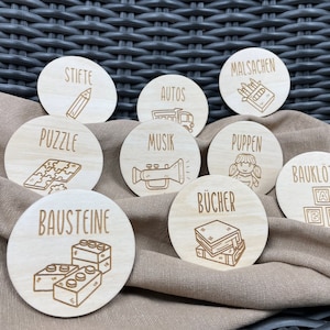 Holzschild für Spielzeugkiste, Holzetikett mit Symbol für Spielzeugaufbewahrung, Label aus Holz für Schubladen im Kinderzimmer