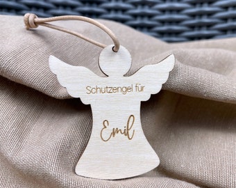 personalisierter Schutzengel aus Holz, Schutzengelanhänger mit Wunschgravur, Glücksbringer mit Name