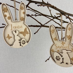 Osteranhänger personalisiert, Holzanhänger Osterhase mit Name