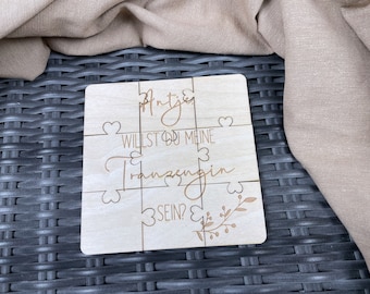 personalisiertes Puzzle aus Holz "Willst du meine Trauzeugin sein?", individuelles Holzpuzzle mit Wunschname