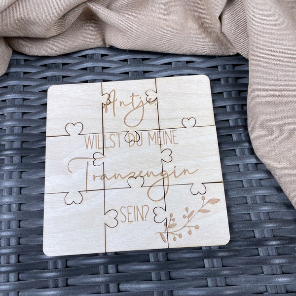 personalisiertes Puzzle aus Holz "Willst du meine Trauzeugin sein?", individuelles Holzpuzzle mit Wunschname