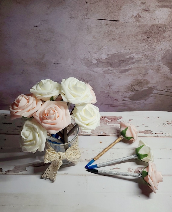 Flower Pens Bulk Rose Pen Bridal Shower Favors Wedding Pens Set of TWO Rose Gold Flower Pens Flower Favors
