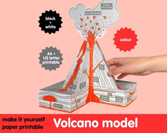 VOLCANO MODEL - printable paper diorama. Make it yourself school project.