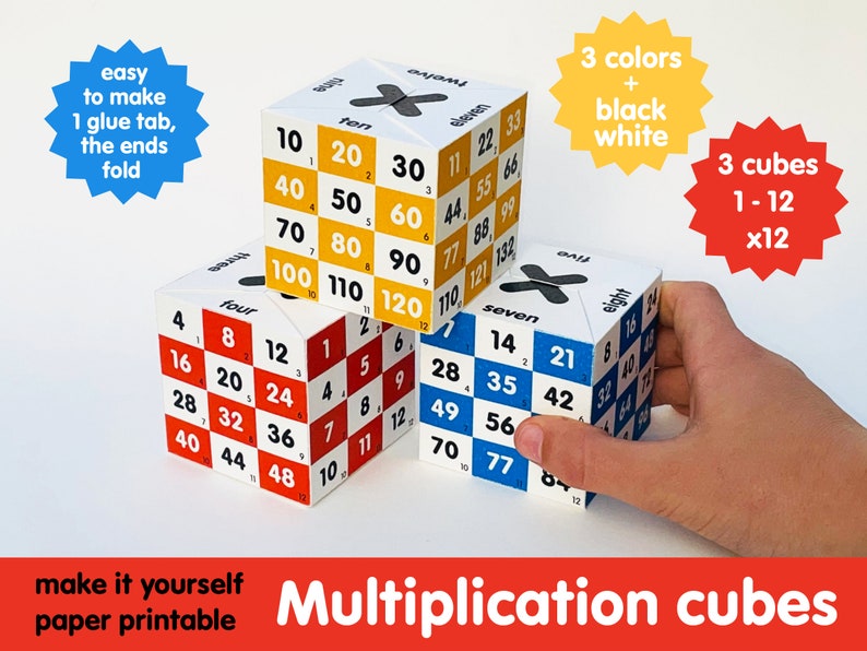 MULTIPLICATION TABLE CUBES Printable Paper Model to Make at Home or