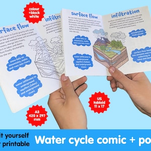 FUMETTO CICLO DELL'ACQUA - fumetto cartaceo stampabile + poster. Progetto scolastico fai da te. Ma perché piove?