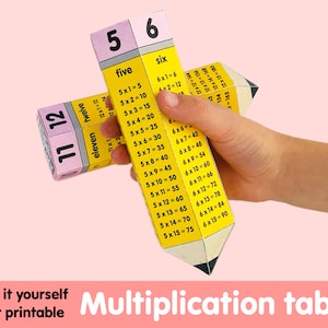 LÁPICES PARA LA TABLA DE MULTIPLICACIÓN: modelo de papel imprimible para hacer en casa o en la escuela. Tabla de multiplicación de matemáticas del 1 al 12 con lápiz grande