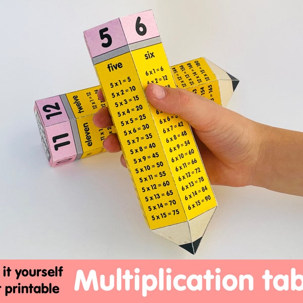 LÁPICES PARA TABLAS DE MULTIPLICACIÓN: modelo de papel imprimible para hacer en casa o en la escuela. Tabla de multiplicar de matemáticas del Big Pencil del 1 al 12