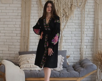 Embroidered Linen Dress Vyshyvanka "Olivia" PJ-0042. Stand with Ukraine!