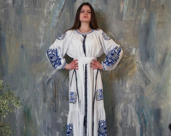 Embroidered dress, vyshyvanka dress, ukraine dress, linen dress "Idris" PJ-0033-W