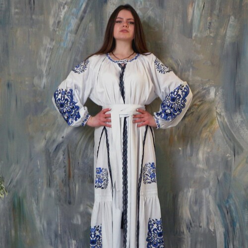Be together with Ukraine! Embroidered Linen Dress Vyshyvanka shops 