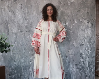 Embroidered dress, vyshyvanka dress, ukraine dress, linen dress "Iris" PJ-0008-С