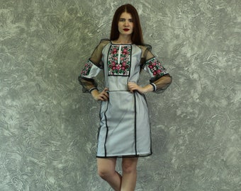 Embroidered dress, vyshyvanka dress, ukraine dress, linen dress "Angelina" PJ-0021