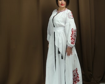 Embroidered Linen Dress Vyshyvanka "Idris" PJ-0033-2. Stand with Ukraine