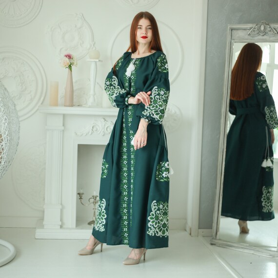 Embroidered dress, vyshyvanka dress, ukraine dress, linen dress "Loren" PJ-0011-G
