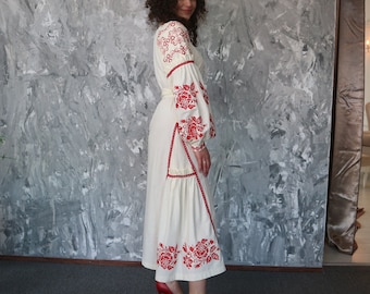 Vestido de lino bordado Vyshyvanka "Iris" PJ-0008-С-2. ¡Apoye a Ucrania!