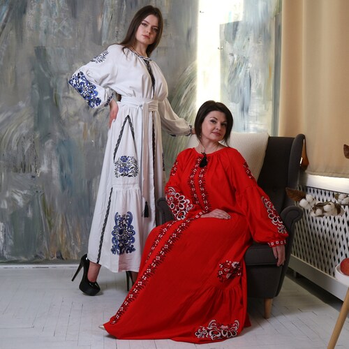 Be together with Ukraine! Embroidered Linen Dress Vyshyvanka shops 