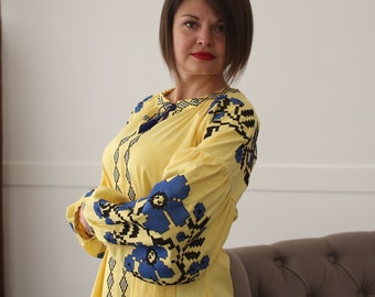 Embroidered dress, vyshyvanka dress, ukraine dress, linen dress "Ayla" PJ-0054