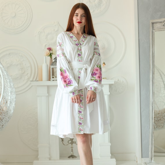 Be together with Ukraine Embroidered Linen Dress Vyshyvanka Yvette PJ-0063 We send 50% to the needs of the army and refugees!