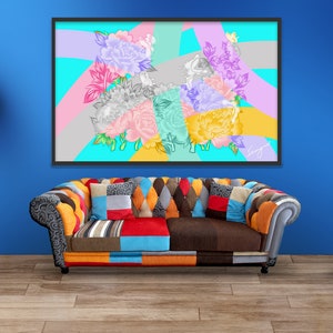 Korea/peony/pastel/flower/butterfly/coloful/Oriental painting/poster/home wall decor/nice energy/blessing/Digital Download