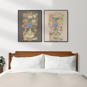 Korea/vase/flower/coloful/Oriental painting/poster/home wall decor/nice energy/blessing/Digital Download